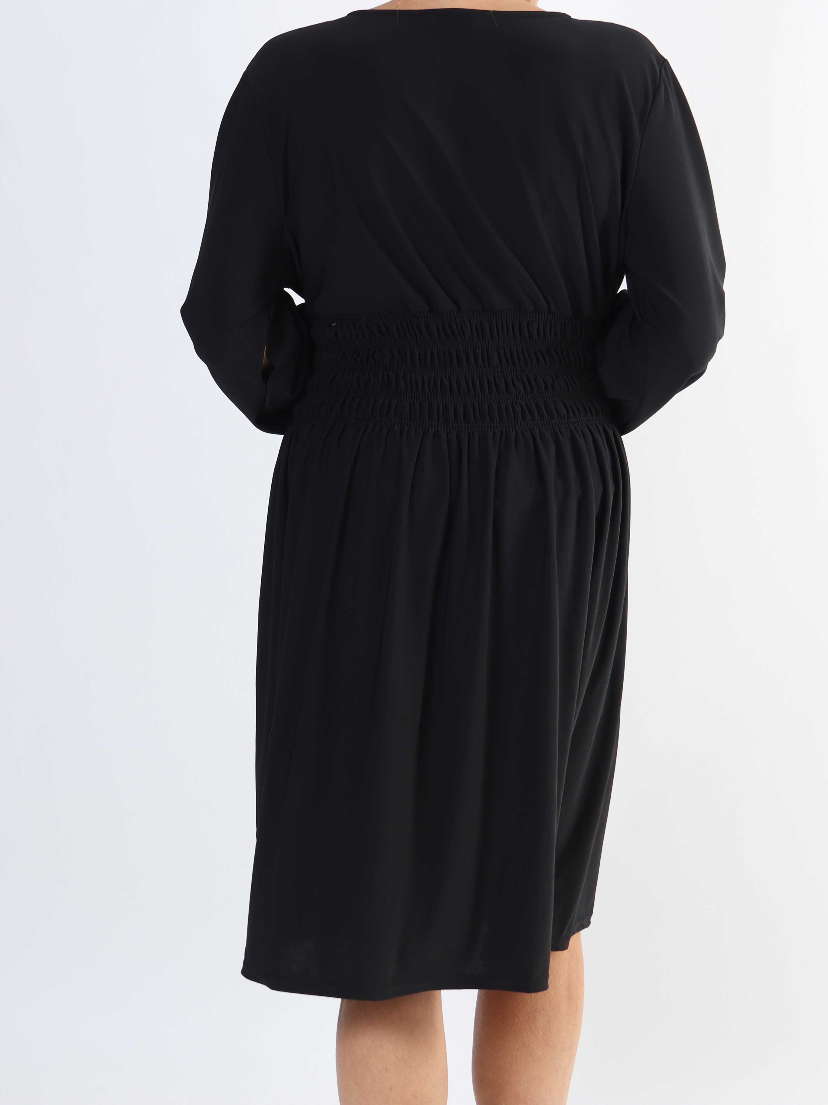 Pams Plain Short L/S - Elastisk klänning i stora storlekar med smock och långa ärmar